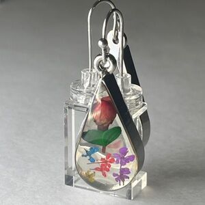 Floral Teardrop Earrings with Silver tone Hooks
